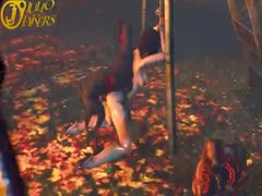 Tied-up slut getting banged hard by a dog